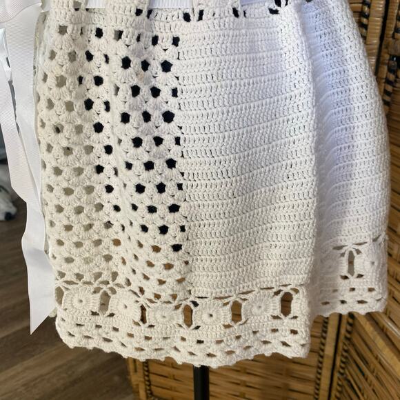 Chico’s Hand Crocheted White Cotton Cardigan Sweater Jacket Size 3 (XL) tie - Picture 7 of 9